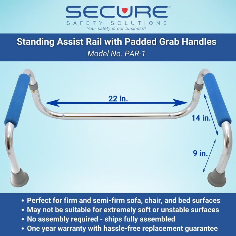 Secure Stand Assist Rail for Elderly with Padded Grab Bar Handles - Chair & Couch Lift Assist Standing Support for Disabled - Handicap Grab Bar Bed Cane Rail for Seniors - Portable Folding Design - Image 2
